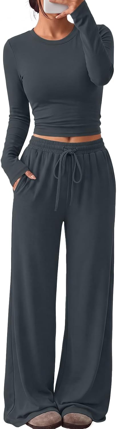 Trendy Queen Women's 2 Piece 2026 Fall Fashion Lounge Set with Pockets