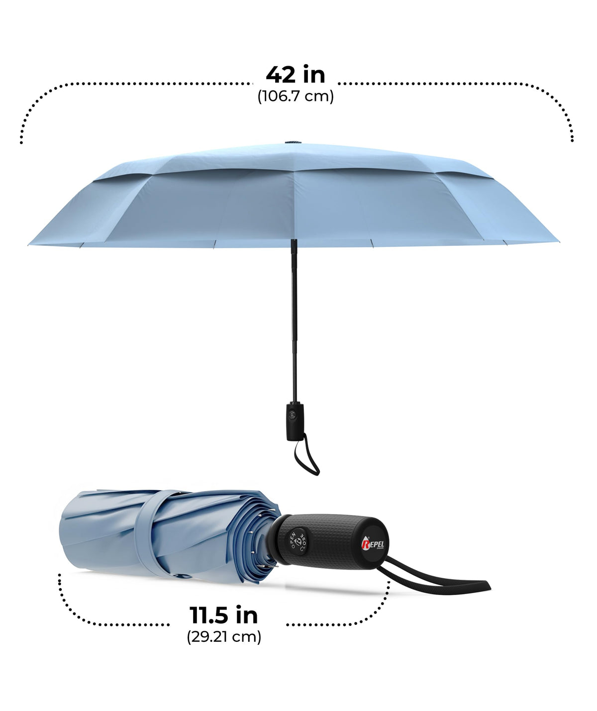Windproof Travel Umbrella - Compact & Withstands Winds up to 100MPH, Strongest Premium Auto Folding Umbrella for Rain and Sun - Durable, Light & Portable for Women & Men, Fits Backpack & Cars