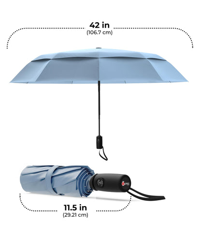 Windproof Travel Umbrella - Compact & Withstands Winds up to 100MPH, Strongest Premium Auto Folding Umbrella for Rain and Sun - Durable, Light & Portable for Women & Men, Fits Backpack & Cars