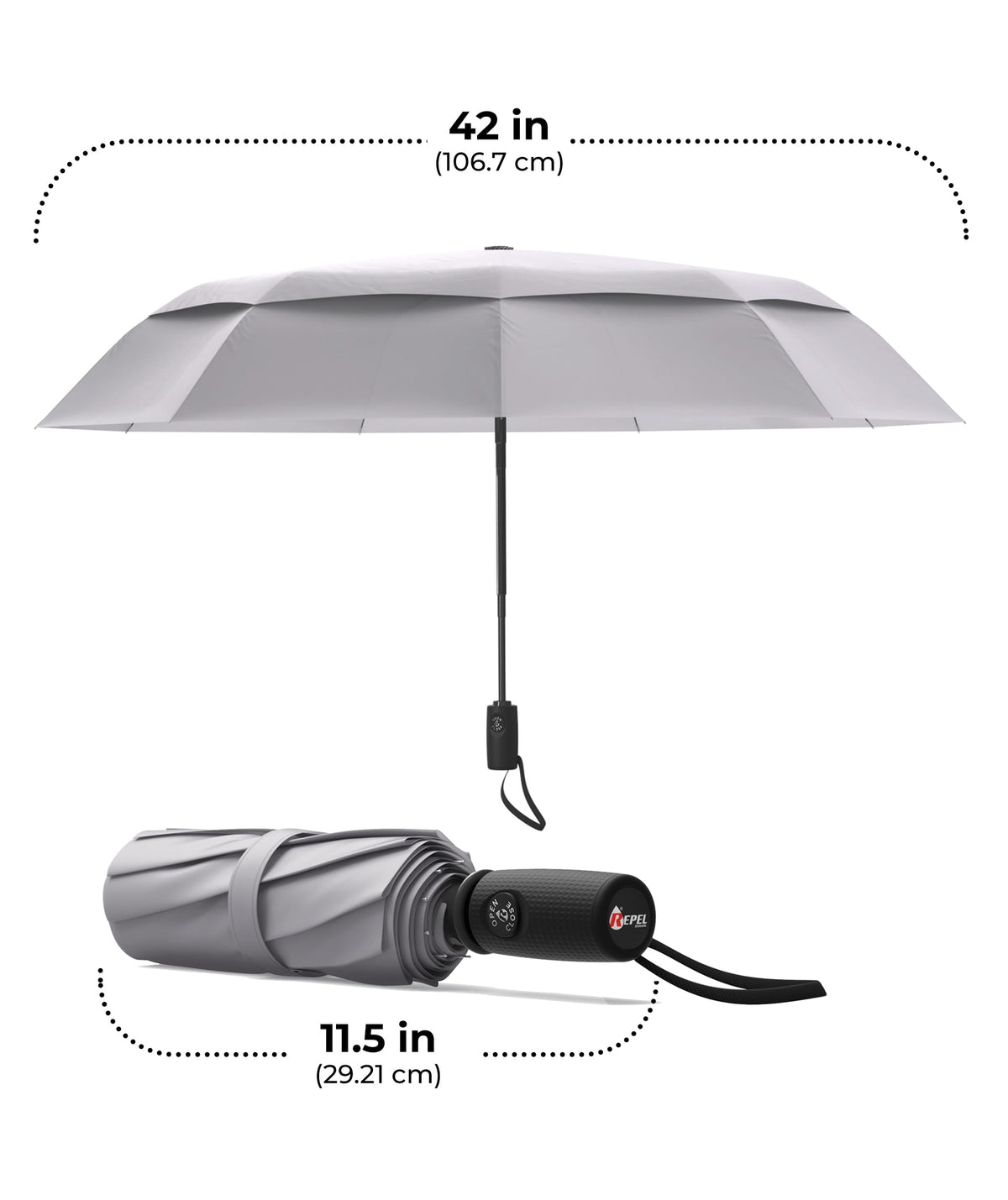 Windproof Travel Umbrella - Compact & Withstands Winds up to 100MPH, Strongest Premium Auto Folding Umbrella for Rain and Sun - Durable, Light & Portable for Women & Men, Fits Backpack & Cars