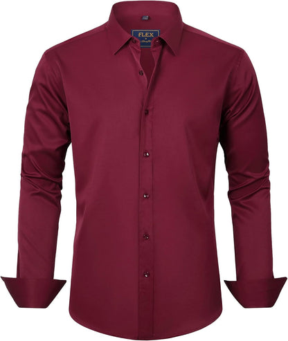 J.VER Men's Dress Shirts Solid Long Sleeve Stretch Wrinkle-Free Formal Shirt Business Casual Button Down Shirts