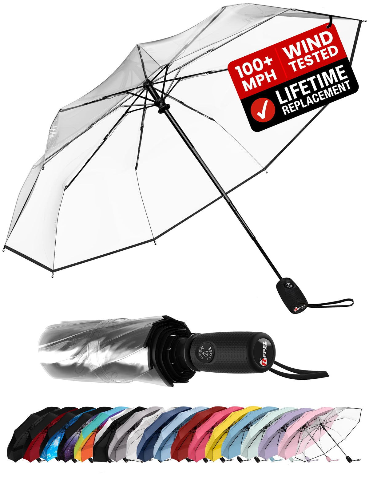 Windproof Travel Umbrella - Compact & Withstands Winds up to 100MPH, Strongest Premium Auto Folding Umbrella for Rain and Sun - Durable, Light & Portable for Women & Men, Fits Backpack & Cars