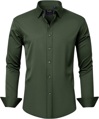 J.VER Men's Dress Shirts Solid Long Sleeve Stretch Wrinkle-Free Formal Shirt Business Casual Button Down Shirts