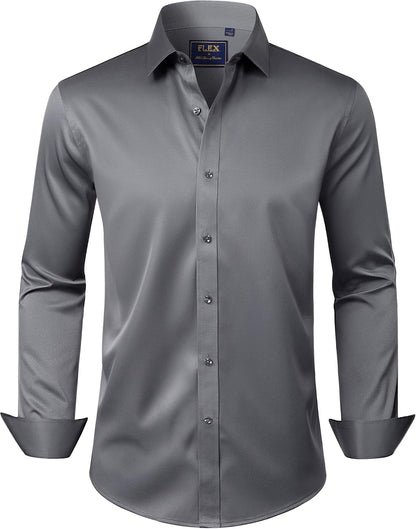 J.VER Men's Dress Shirts Solid Long Sleeve Stretch Wrinkle-Free Formal Shirt Business Casual Button Down Shirts