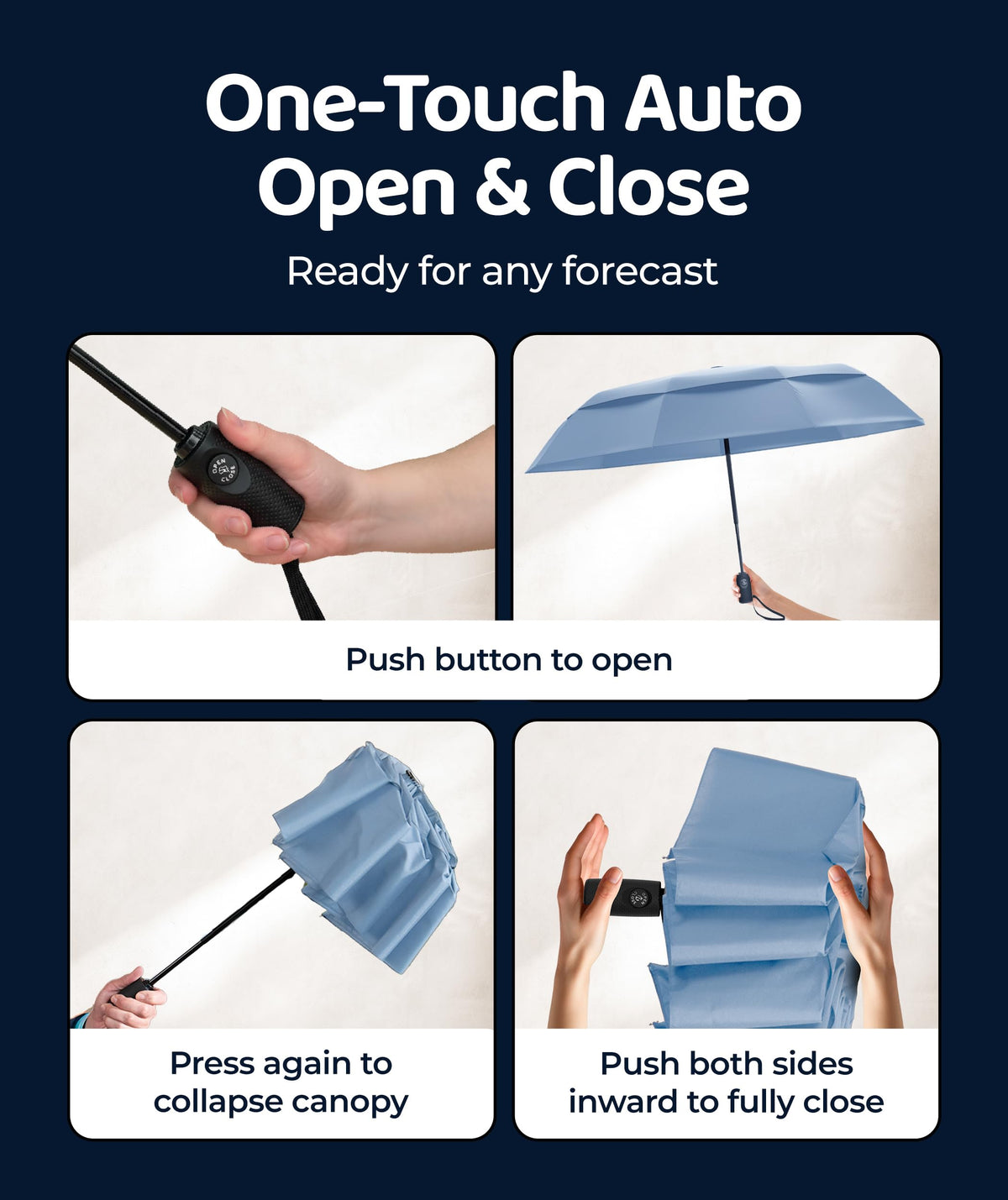 Windproof Travel Umbrella - Compact & Withstands Winds up to 100MPH, Strongest Premium Auto Folding Umbrella for Rain and Sun - Durable, Light & Portable for Women & Men, Fits Backpack & Cars