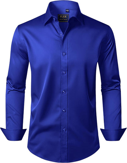 J.VER Men's Dress Shirts Solid Long Sleeve Stretch Wrinkle-Free Formal Shirt Business Casual Button Down Shirts