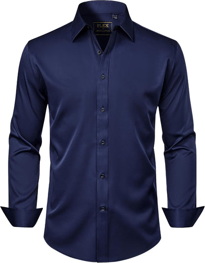 J.VER Men's Dress Shirts Solid Long Sleeve Stretch Wrinkle-Free Formal Shirt Business Casual Button Down Shirts