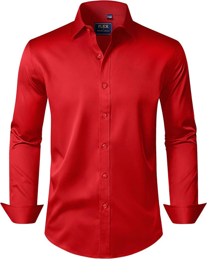 J.VER Men's Dress Shirts Solid Long Sleeve Stretch Wrinkle-Free Formal Shirt Business Casual Button Down Shirts