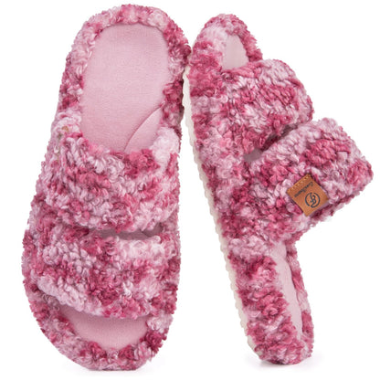 EverFoams Womens Fuzzy Open-toe Slippers Memory Foam Indoor House Shoes