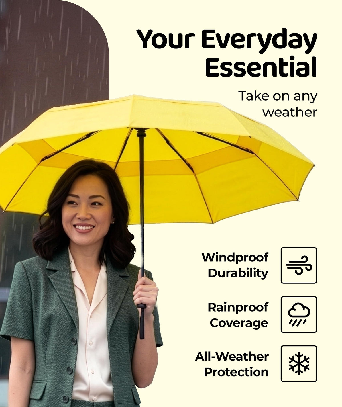 Windproof Travel Umbrella - Compact & Withstands Winds up to 100MPH, Strongest Premium Auto Folding Umbrella for Rain and Sun - Durable, Light & Portable for Women & Men, Fits Backpack & Cars