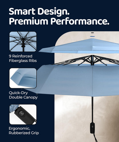 Windproof Travel Umbrella - Compact & Withstands Winds up to 100MPH, Strongest Premium Auto Folding Umbrella for Rain and Sun - Durable, Light & Portable for Women & Men, Fits Backpack & Cars
