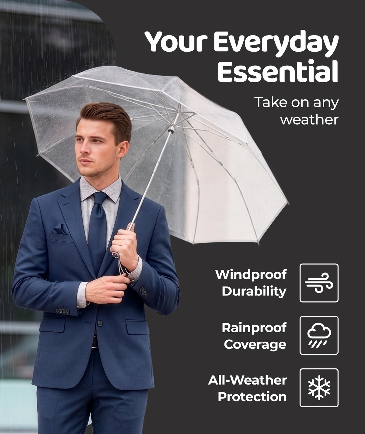 Windproof Travel Umbrella - Compact & Withstands Winds up to 100MPH, Strongest Premium Auto Folding Umbrella for Rain and Sun - Durable, Light & Portable for Women & Men, Fits Backpack & Cars