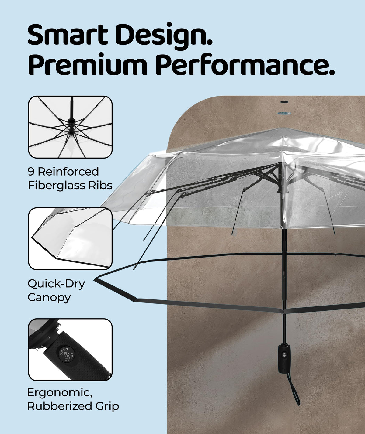 Windproof Travel Umbrella - Compact & Withstands Winds up to 100MPH, Strongest Premium Auto Folding Umbrella for Rain and Sun - Durable, Light & Portable for Women & Men, Fits Backpack & Cars